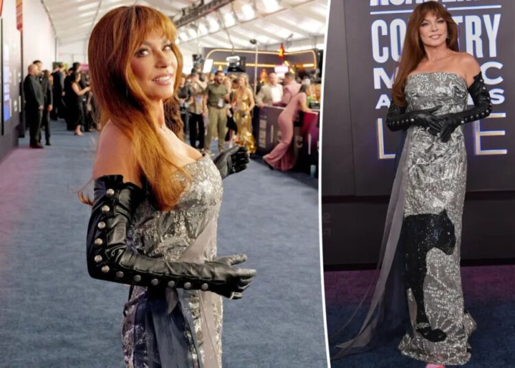 Shania Twain, 60, makes ferocious fashion statement with strapless panther dress at ACM Awards