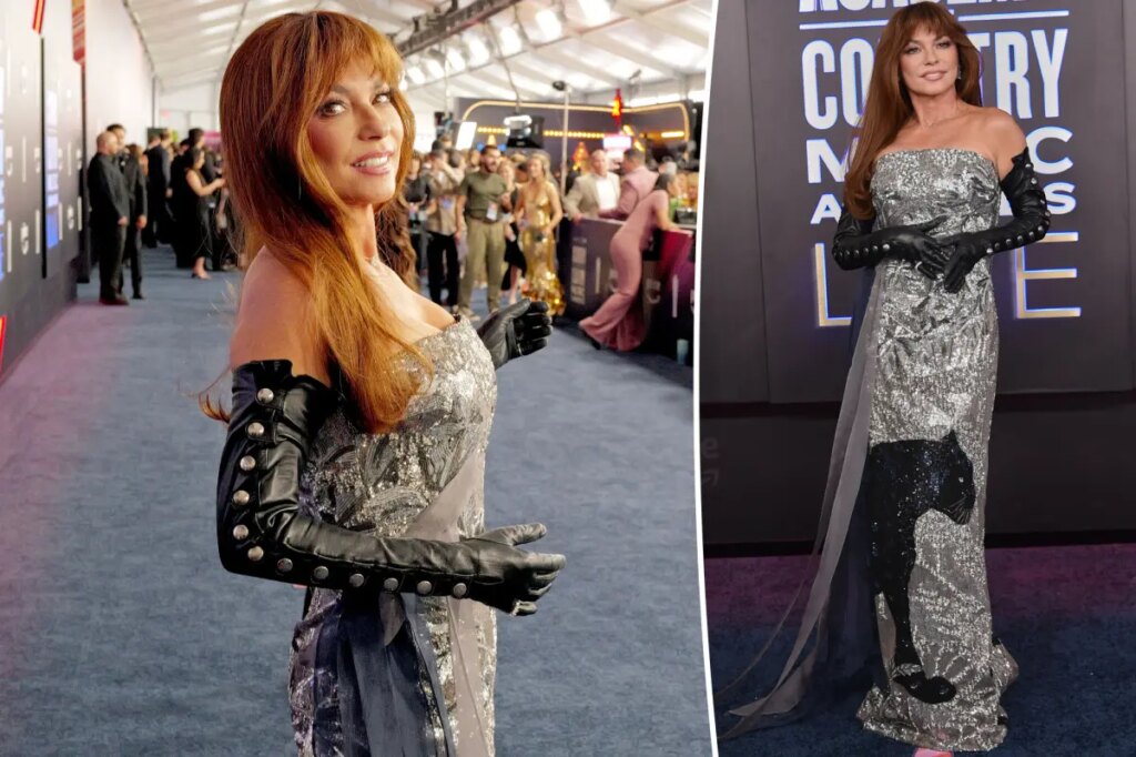 Shania Twain, 60, makes ferocious fashion statement with strapless panther dress at ACM Awards
