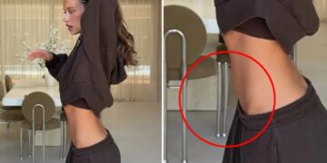 Influencer trashed for apparently manipulating photo to flatten belly — with bizarre result: ‘OMG this is insane’