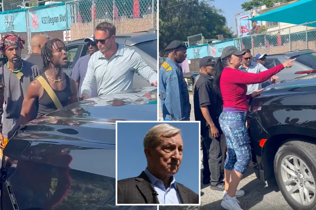 Protester pulls knife on Tom Steyer staffer at LA campaign event — as wild video shows angry activists confronting billionaire