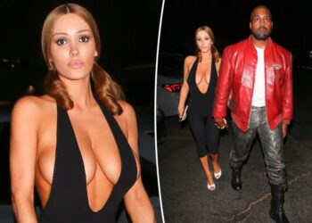 Bianca Censori spills out of her plunging bodysuit on date night with Kanye West