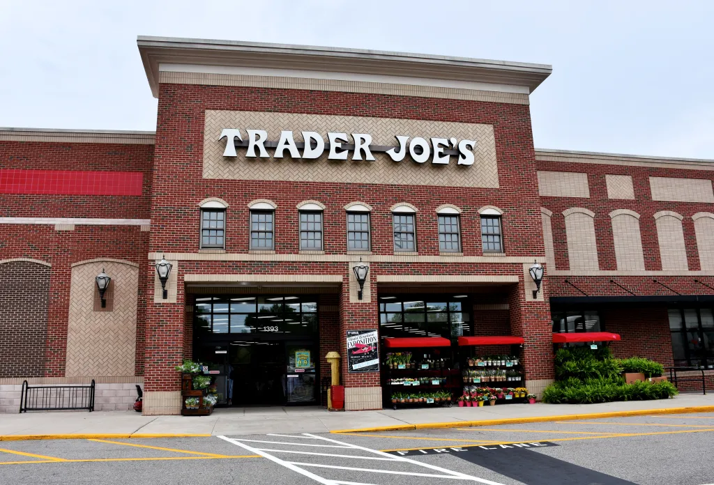 Exterior of a Trader Joe's grocery store in Cary, North Carolina.