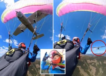 Paraglider fights for her life after being clipped by plane in heart-pounding first-person footage