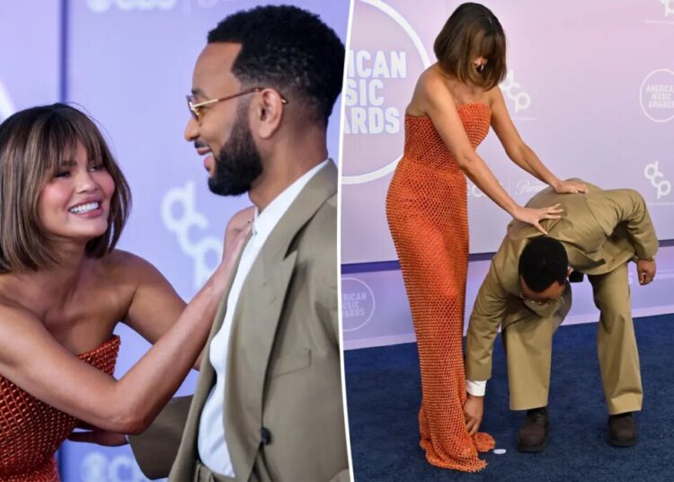 John Legend rescues wife Chrissy Teigen from wardrobe malfunction at 2026 AMAs