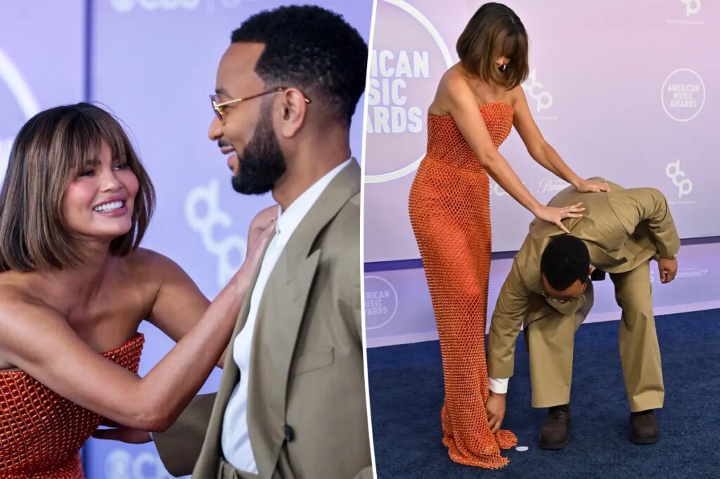 John Legend rescues wife Chrissy Teigen from wardrobe malfunction at 2026 AMAs