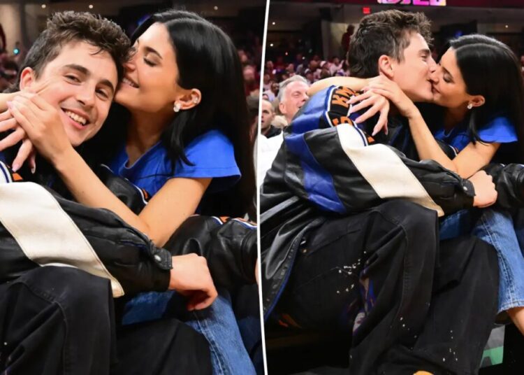 Kylie Jenner and Timothée Chalamet celebrate Knicks win with a kiss during Cleveland date night