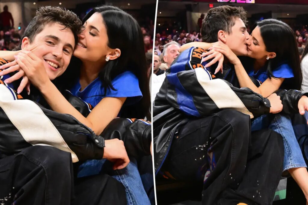 Kylie Jenner and Timothée Chalamet celebrate Knicks win with a kiss during Cleveland date night