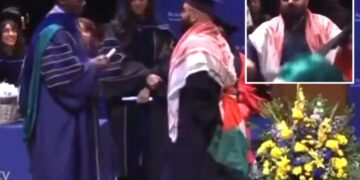 Lefty California college issues ultimatum to Palestinian-flag-carrying graduate at diploma ceremony