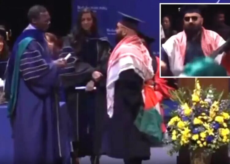 Lefty California college issues ultimatum to Palestinian-flag-carrying graduate at diploma ceremony
