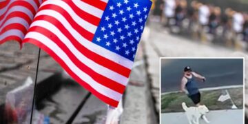Outrage after man caught kicking American flag on Memorial Day while walking his dog in Orange County