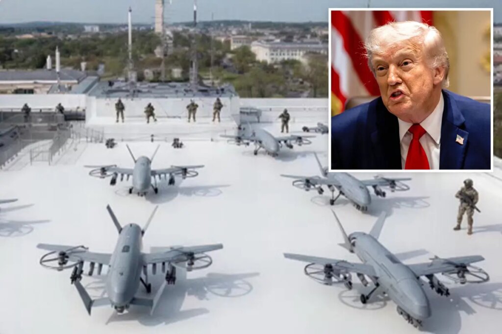Trump shows off plans for drone port on top of White House ballroom