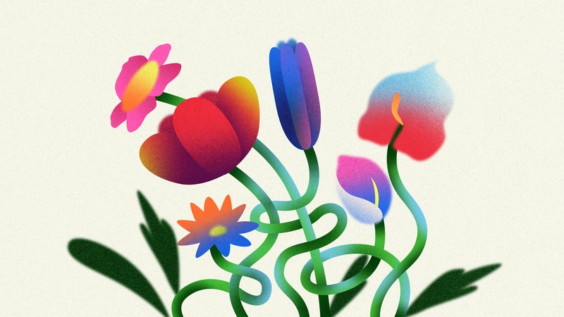 an illustration of flowers whose stems are tangled