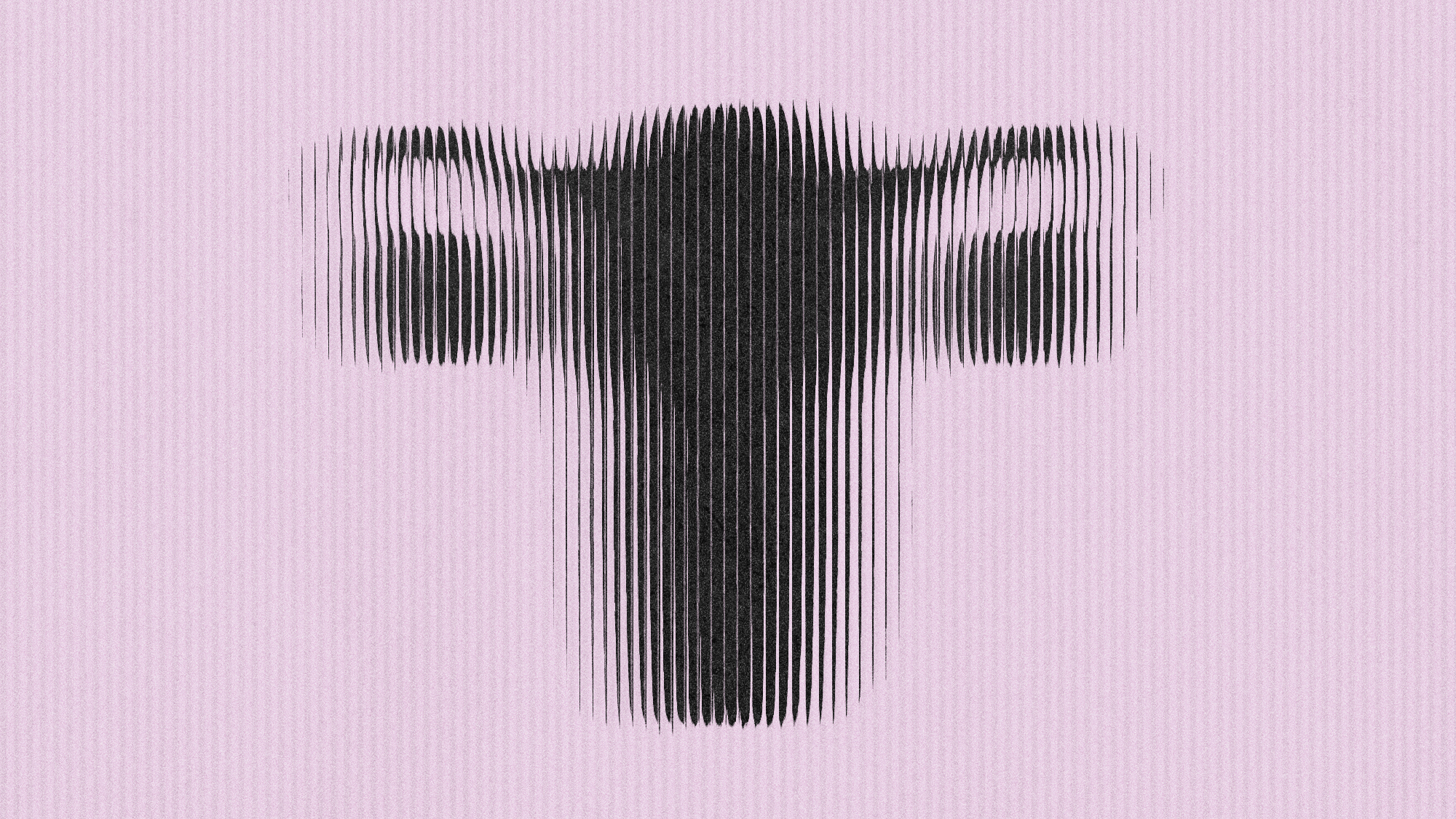 A distorted silhouette of ovaries, fallopian tubes, and a uterus against a pink background