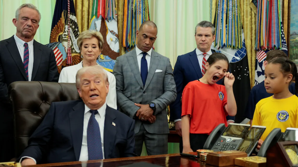 Observers taken aback by ‘insane’ Trump event with kids: ‘Is RFK checking his cell phone?’