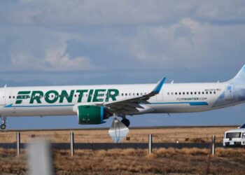 Pedestrian who jumped Denver airport fence dies after being hit by Frontier Airlines plane, sparking an engine fire and forcing passengers to evacuate