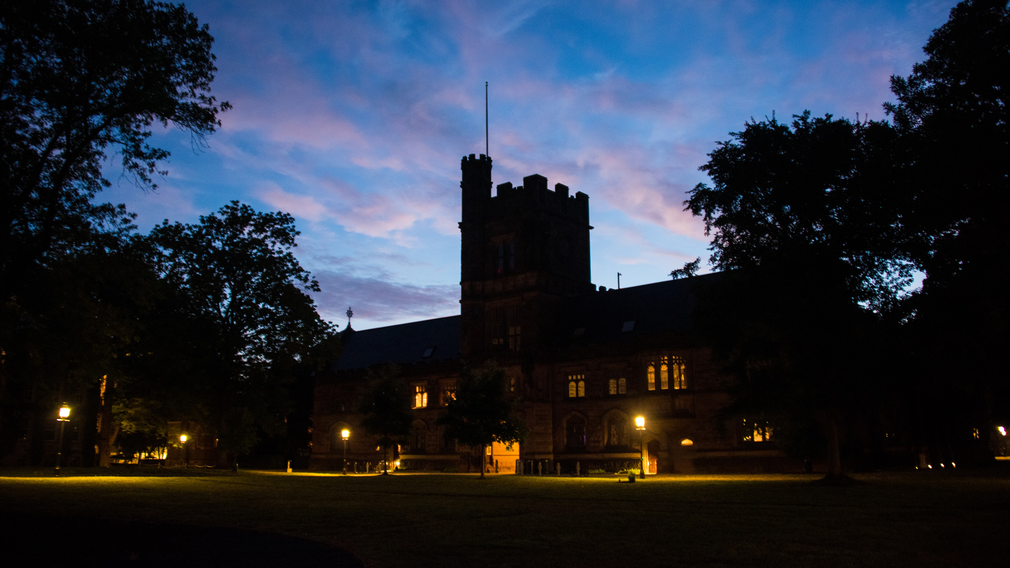 An image of Princeton's campus at night.