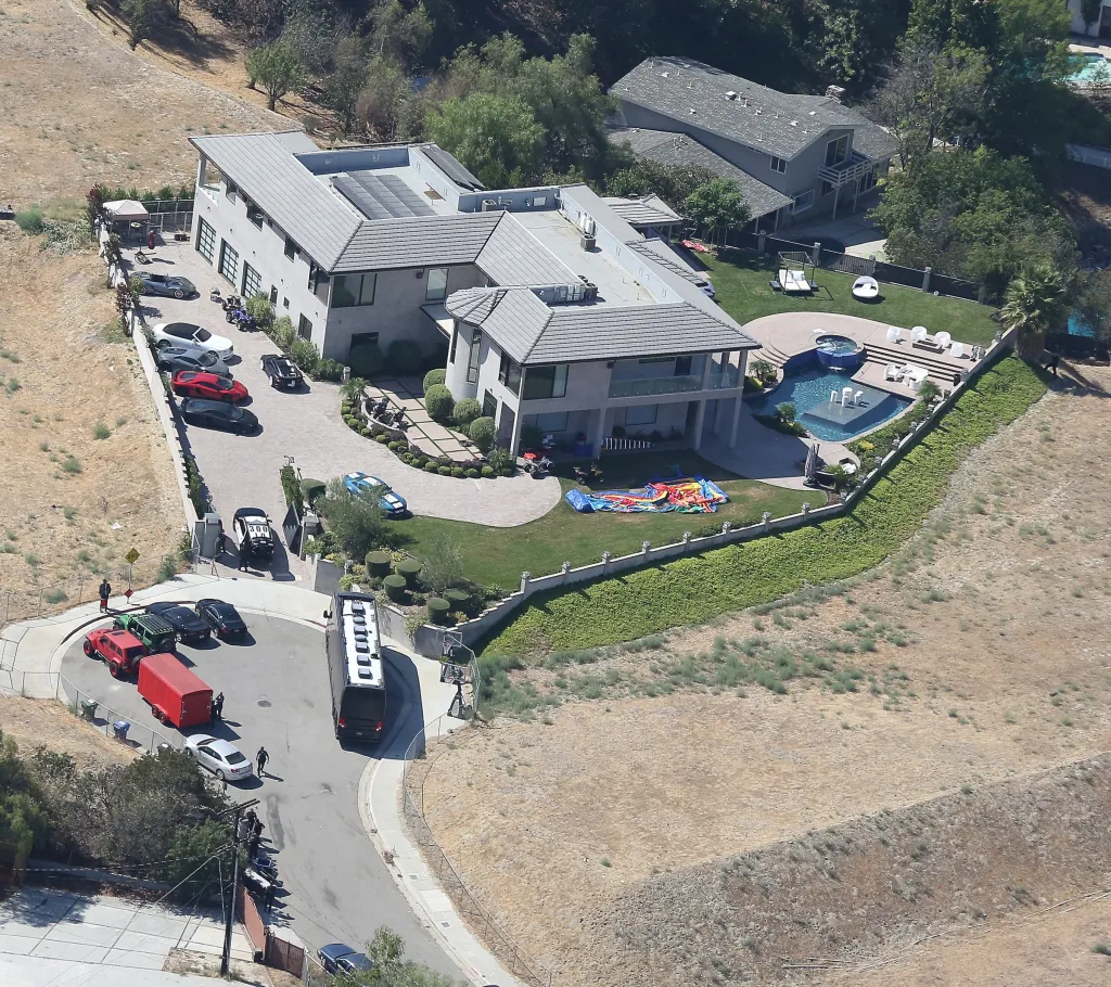 Aerial view of Chris Brown's Tarzana home during a police standoff.