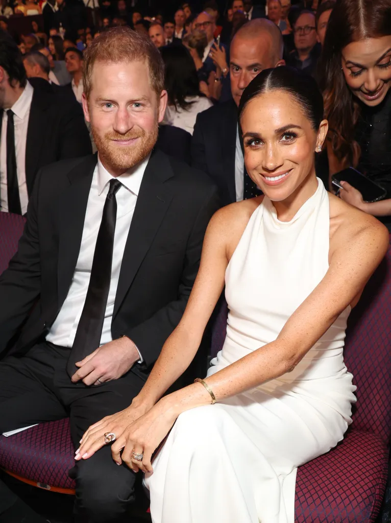 Prince Harry and Meghan, Duchess of Sussex, sitting together in an audience.