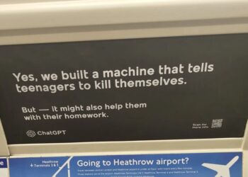 Fake OpenAI Ads Appear on Subway: “Yes, We Built a Machine That Tells Teenagers to Kill Themselves… But It Might Also Help Them With Their Homework”