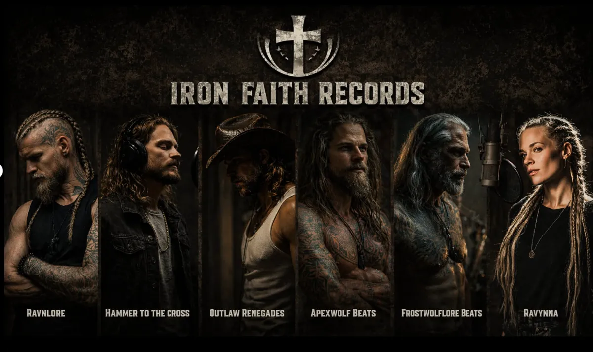 A screenshot of Iron Faith Records' AI-generated artists.