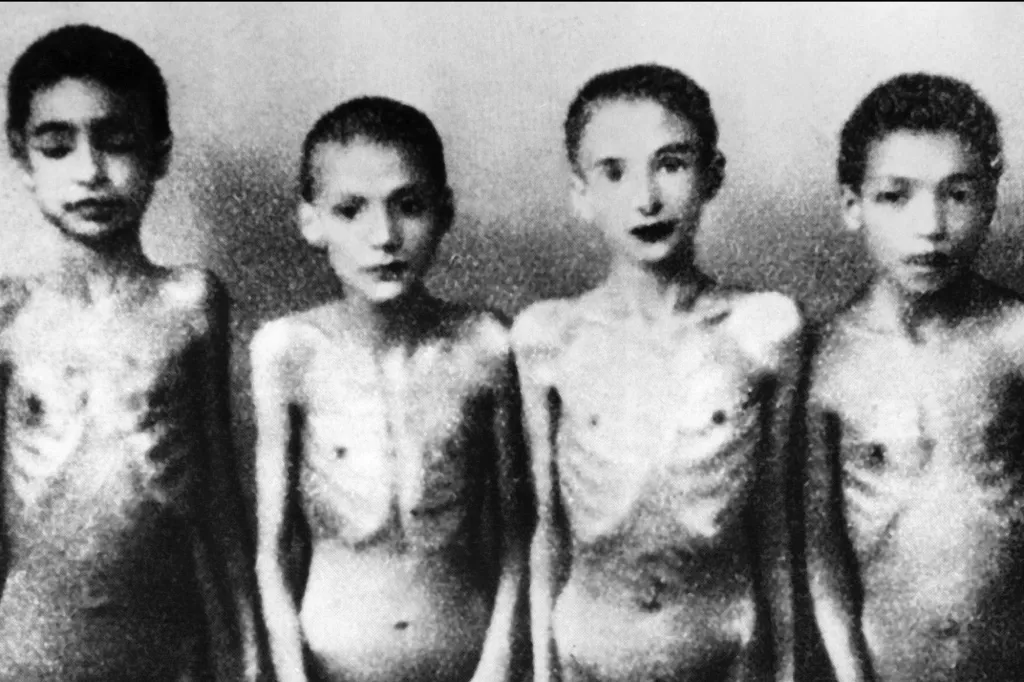 Children prisoners from the Nazi concentration camp of Auschwitz.