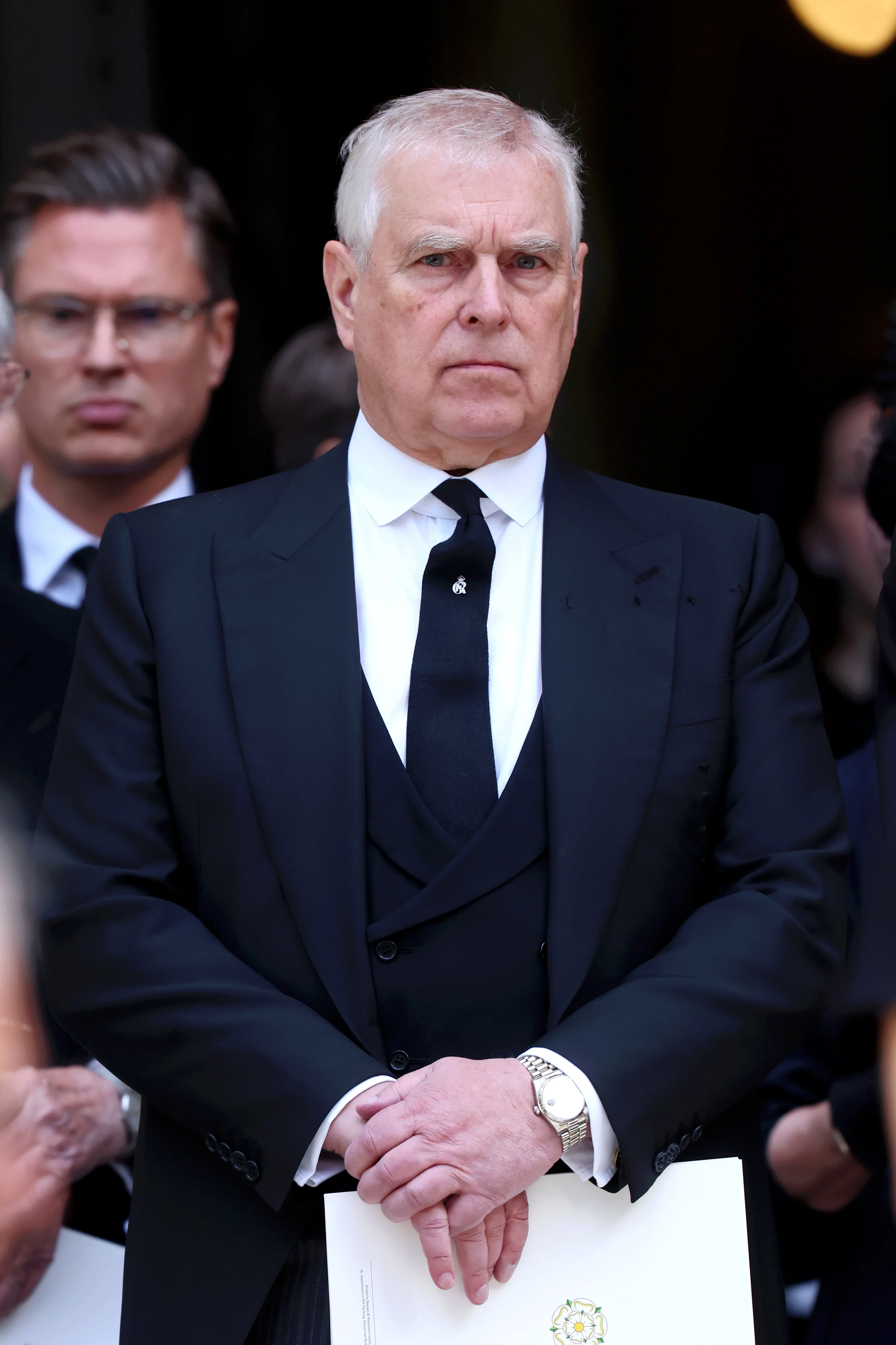 Prince Andrew, Duke of York, attending the Funeral of the Duchess of Kent.