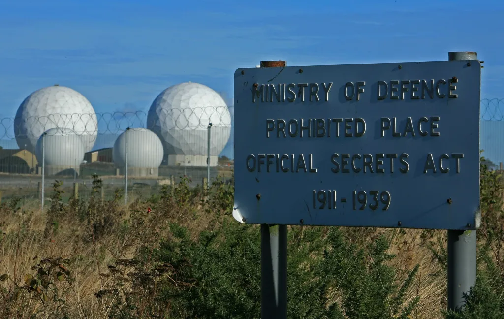 The radar domes of RAF Menwith Hill in north Yorkshire dominate the skyline on Oct. 30, 2007, Harrogate, England.