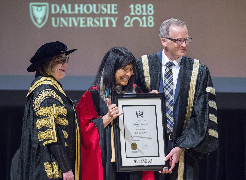 Buffy Sainte-Marie receives an honorary Doctor of Laws degree from Dalhousie University.