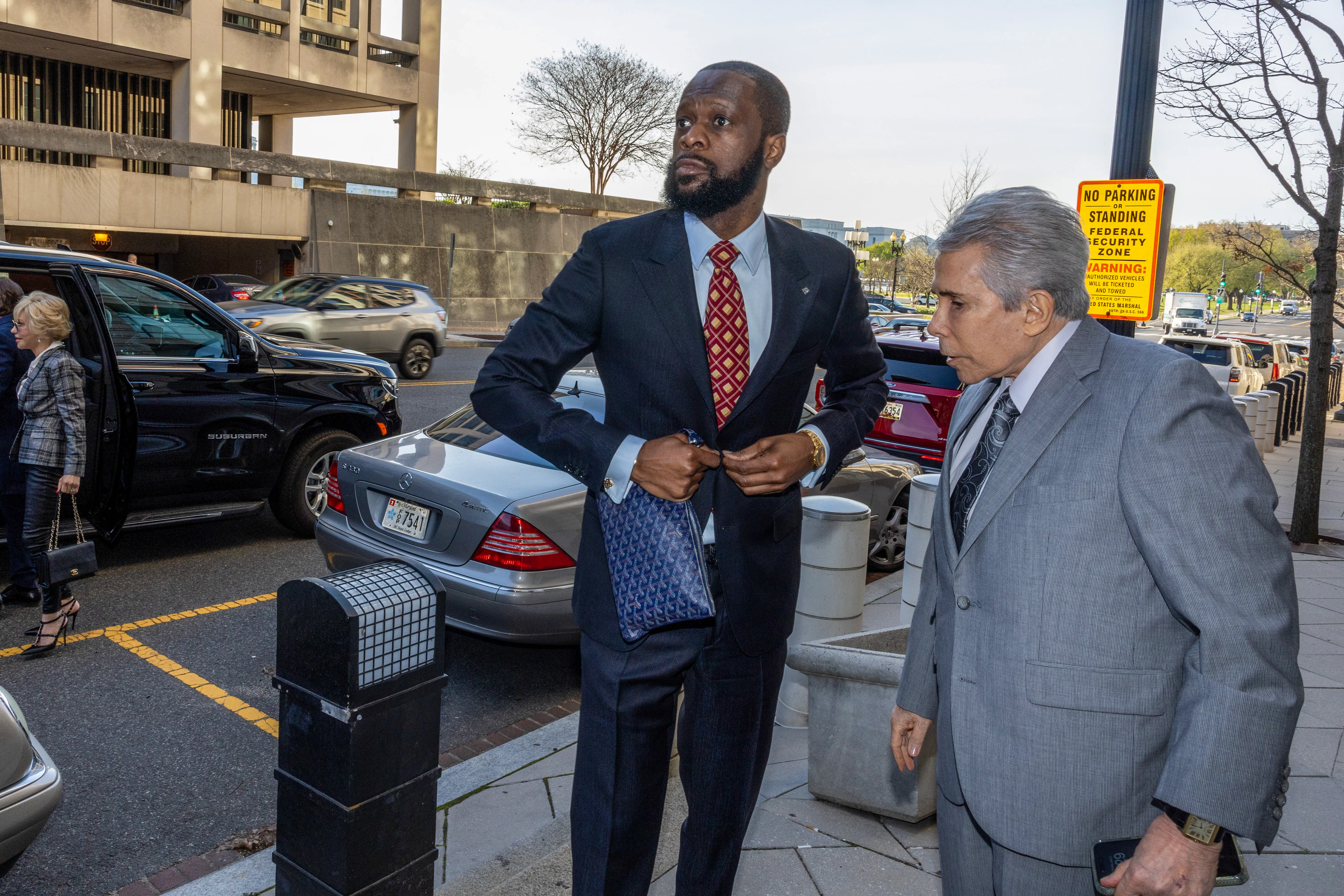 Pras Michel outside a courthouse in Washington, DC in April 2023