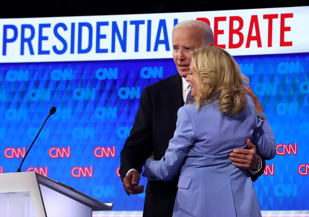President Biden embraces First Lady Jill Biden following the CNN Presidential Debate.