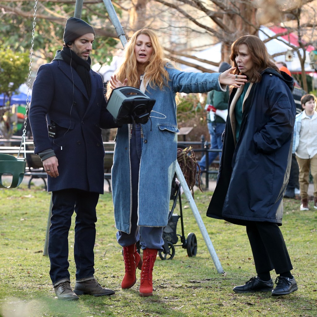 Blake Lively and Justin Baldoni in a heated discussion with Amy Morton on the set of 