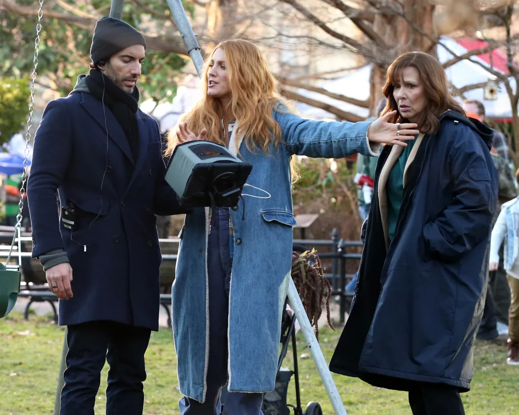 Blake Lively, Justin Baldoni, and Amy Morton in a heated discussion on the set of 