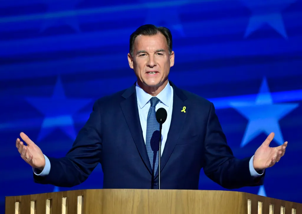 Representative Thomas Suozzi speaking at the 2024 Democratic National Convention.
