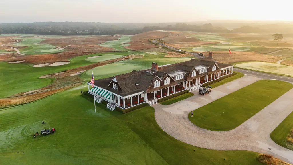 Aerial view of Shinnecock Hills Golf Club in Southampton, New York.