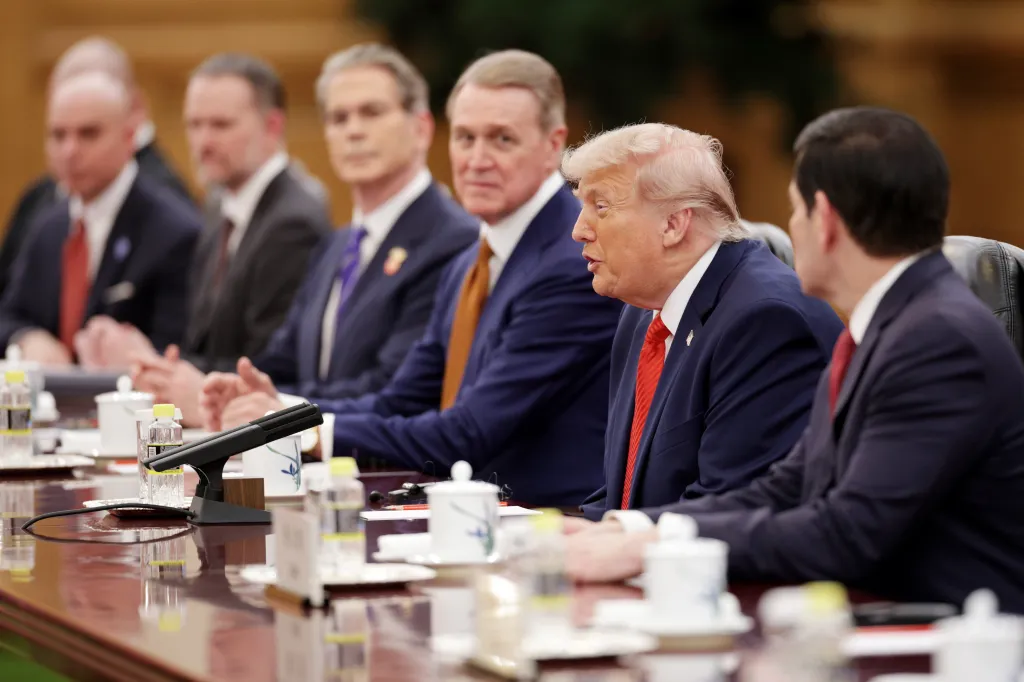 President Donald Trump speaks during a bilateral meeting with Chinese officials in Beijing, on May 14, 2026.