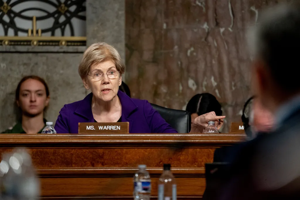 Sen. Elizabeth Warren attends a hearing in Washington, DC, on April 30, 2026.
