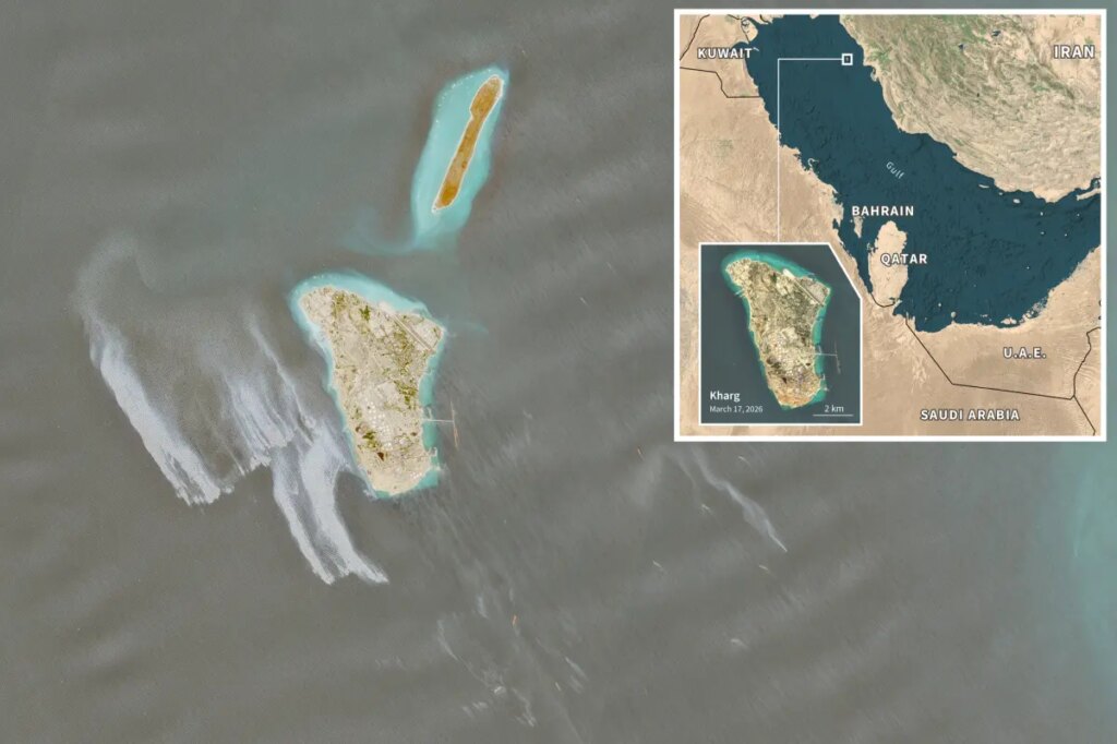 Oil spill uncovered off Iran’s central hub at Kharg Island, satellite photos show