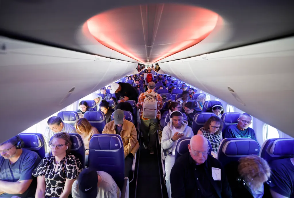 Passengers on an early nonstop flight from Dallas to Seattle.