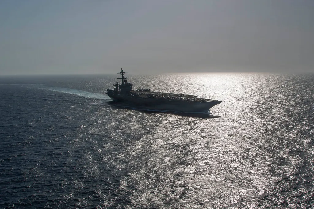 The USS Abraham Lincoln aircraft carrier sails in the Arabian Sea.