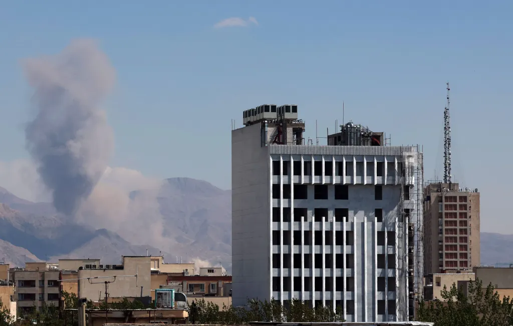 Smoke rising from an airstrike in Tehran, Iran.