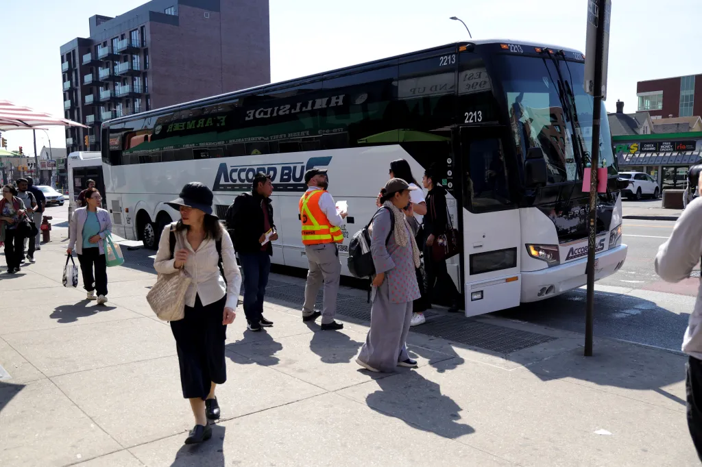 Commuters were forced to get on buses. 