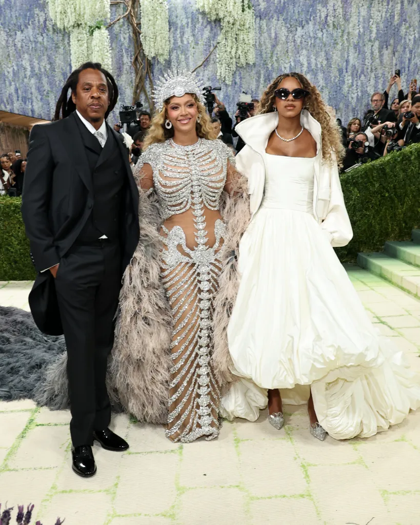 Jay-Z, Beyoncé, and Blue Ivy Carter posing at the Met Gala.