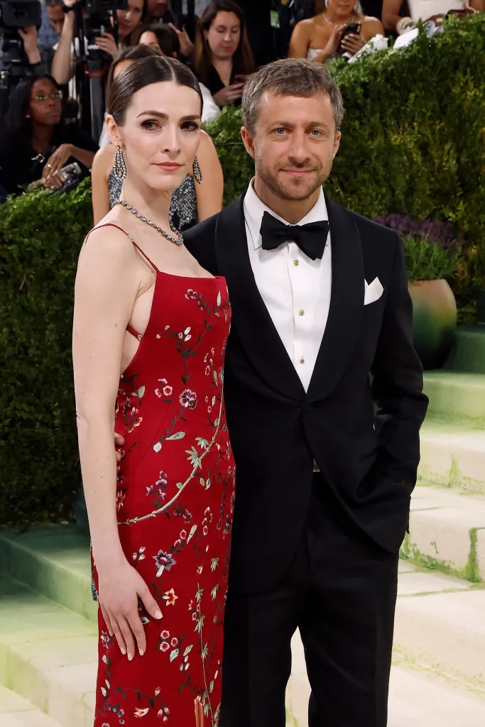 Bee Carrozzini in a red floral gown and Francesco Carrozzini in a black tuxedo at the 2026 Met Gala.