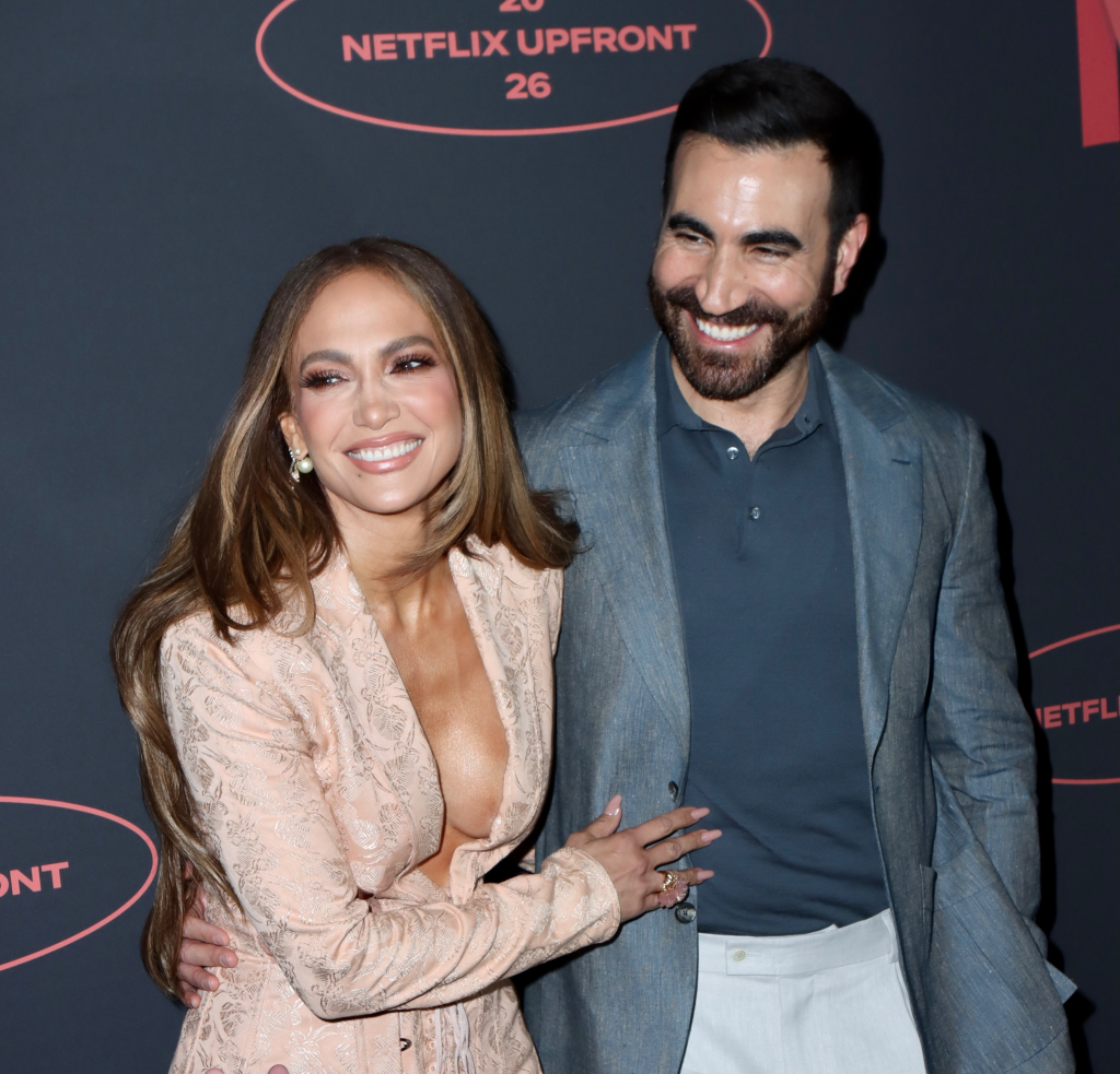 Jennifer Lopez and Brett Goldstein attending the 2026 Netflix Upfront in New York.
