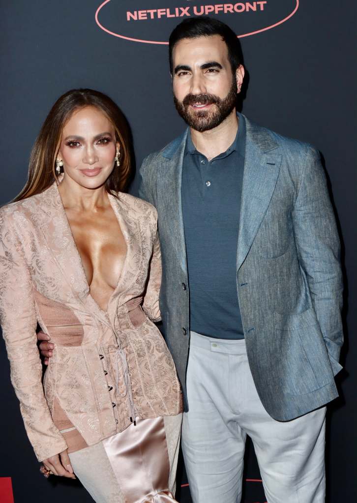 Jennifer Lopez and Brett Goldstein attending the 2026 Netflix Upfront in New York.