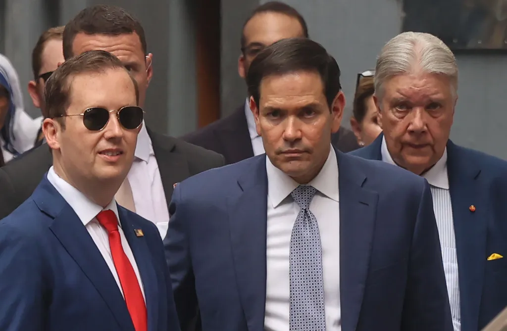 US Secretary of State Marco Rubio leaving Mother House in Kolkata, India.