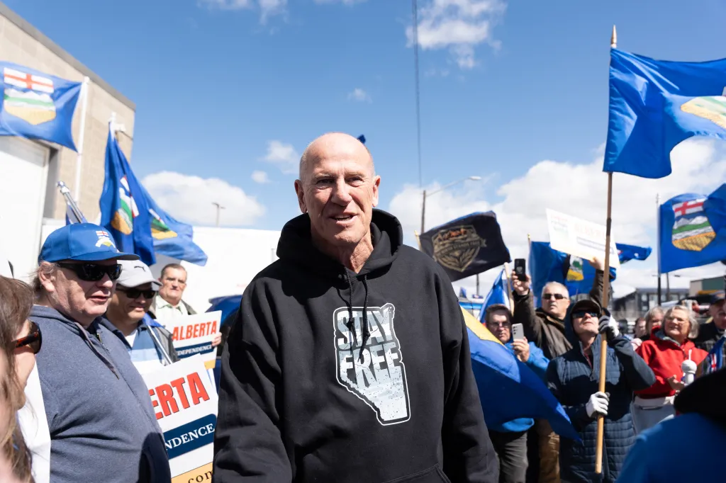 Mitch Sylvestre, leader of Alberta separatists, addresses a rally in Edmonton.