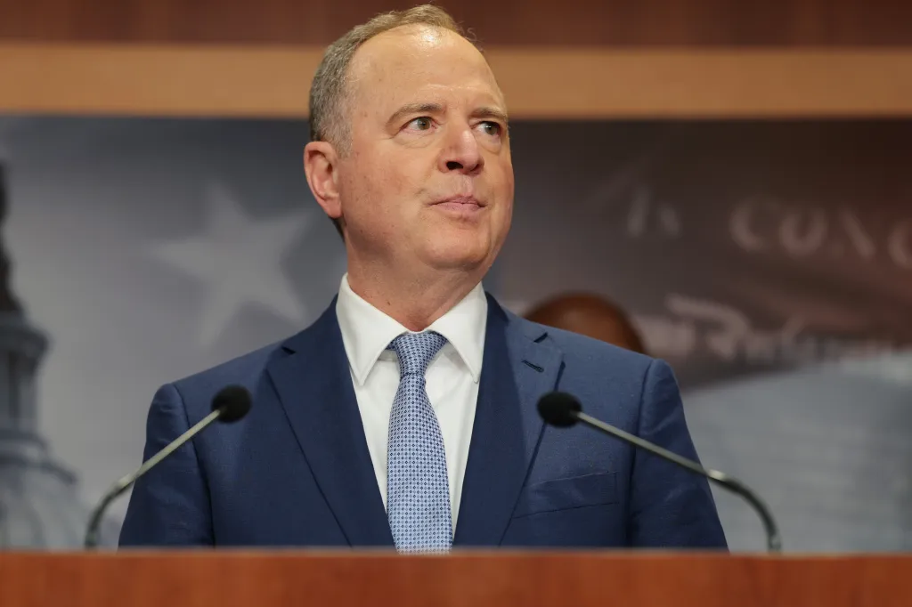 U.S. Senator Adam Schiff speaks at a press conference on the Iran War Powers Resolution.