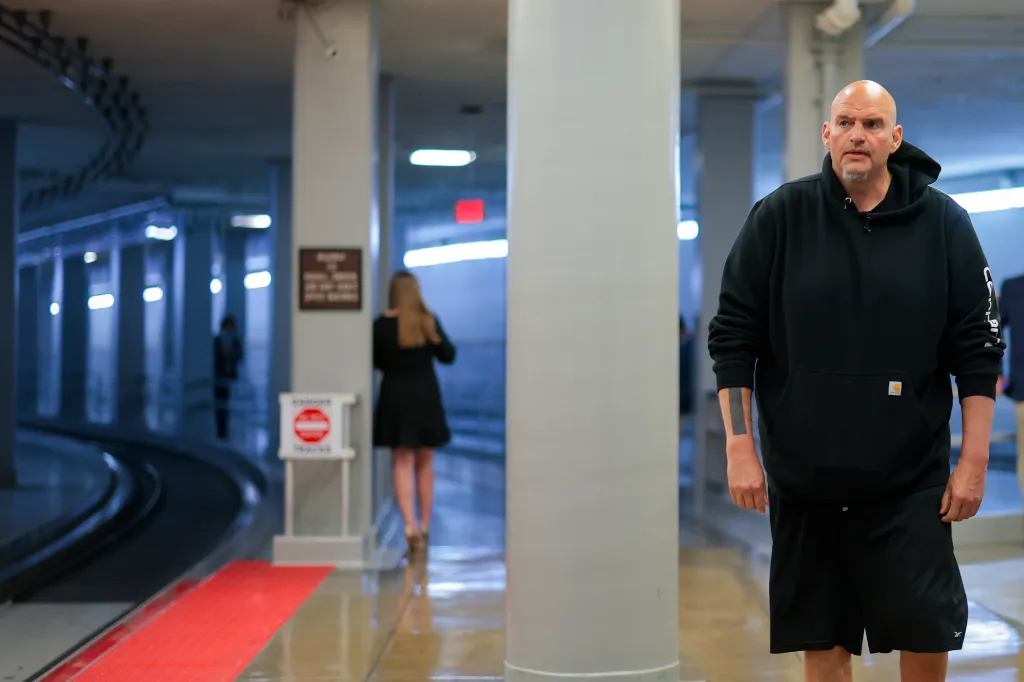 U.S. Sen. John Fetterman walks through the Senate Subway.