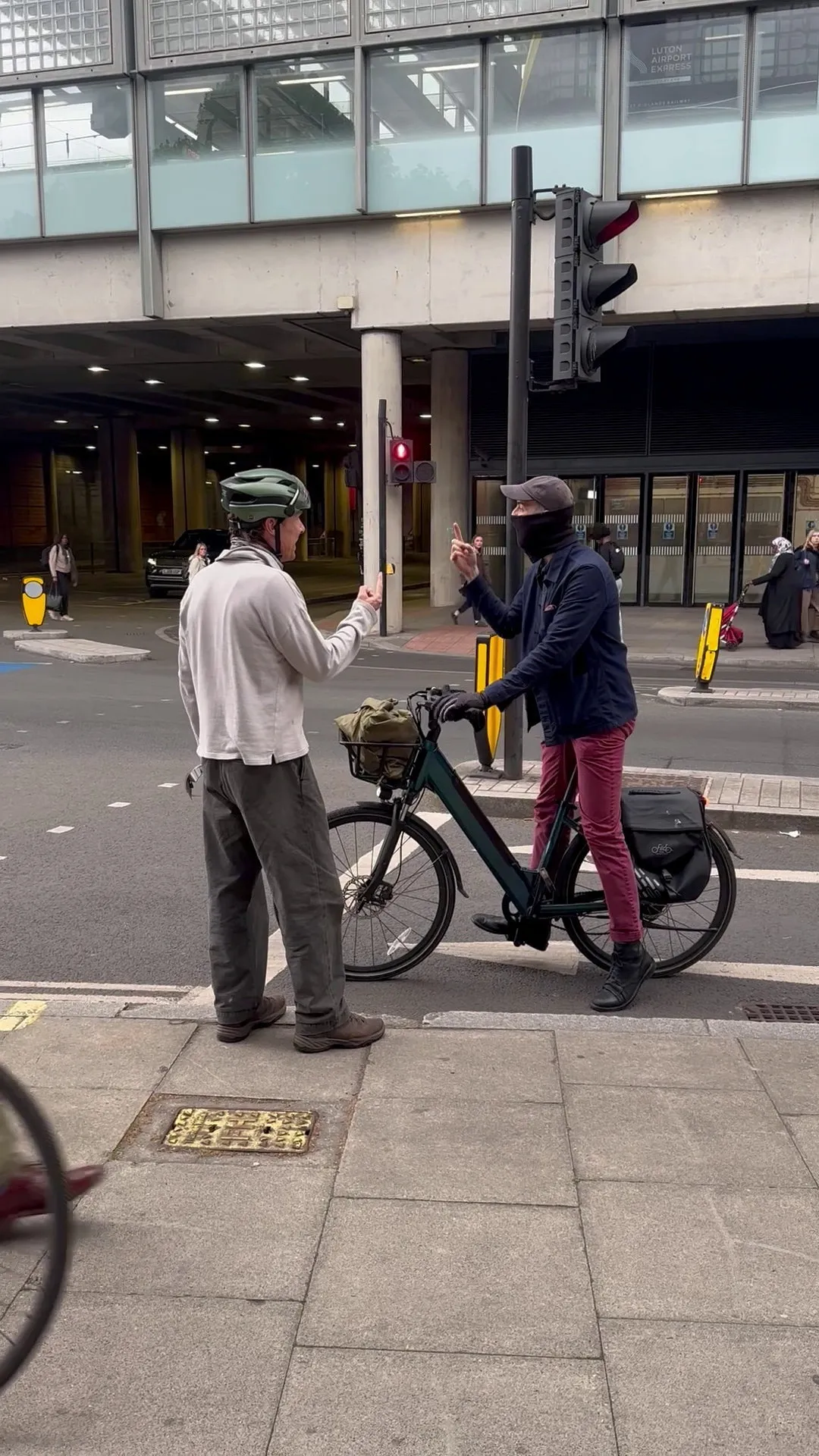 Benedict Cumberbatch in an altercation with another cyclist on St. Pancras Road in London.